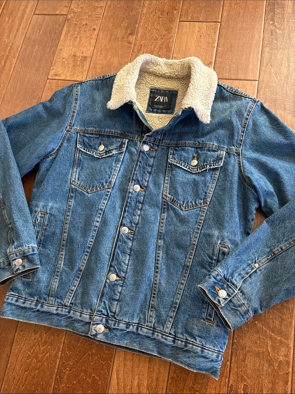 Zara Blue Denim Jacket with Cream Sherpa Collar - Picture 4 of 6